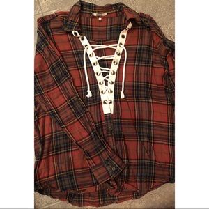 Lace Up Plaid Flannel Top! - Buckle